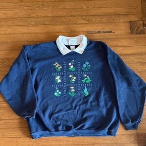 Navy Blue Embroidered cottage core Women's Sweater